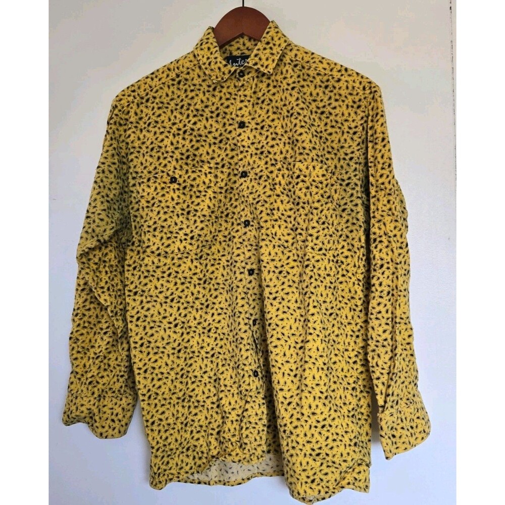 VTG 70s Shirt Mens‎ S USA Yellow Paisley All Over Western Button Long Sleeve